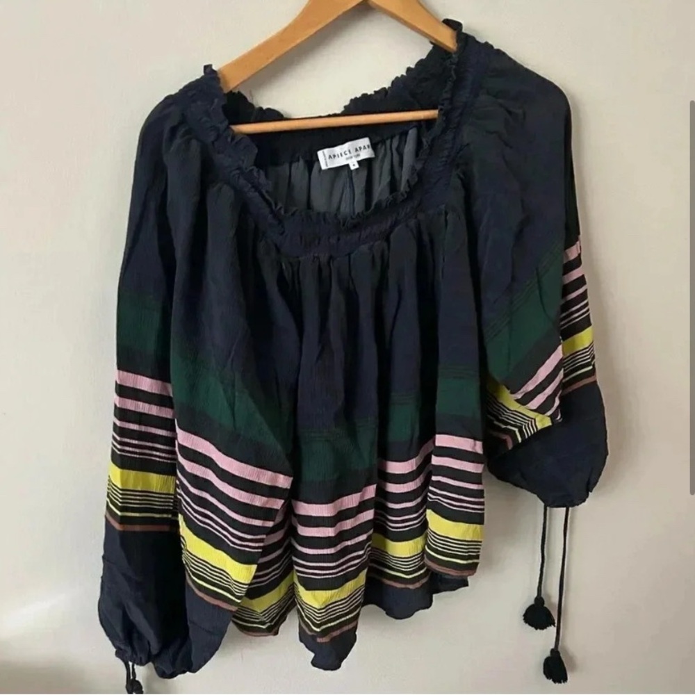 Apiece Apart 100% Silk  Striped Puff Sleeve Blouse